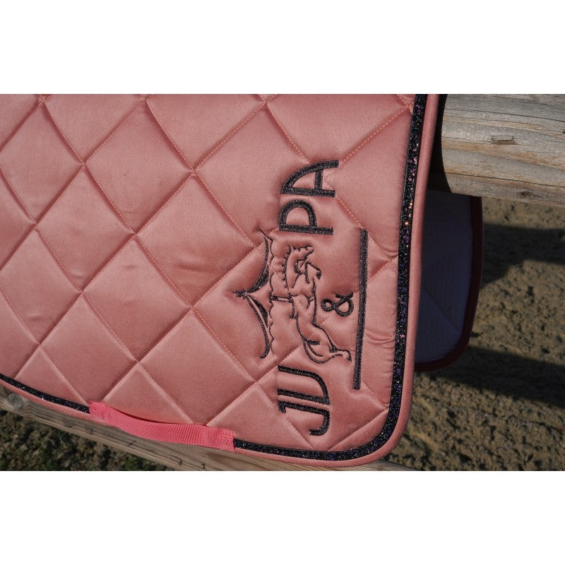 Tapis de selle rose velours disco noir et argent BRODERIE - JU&amp;PA